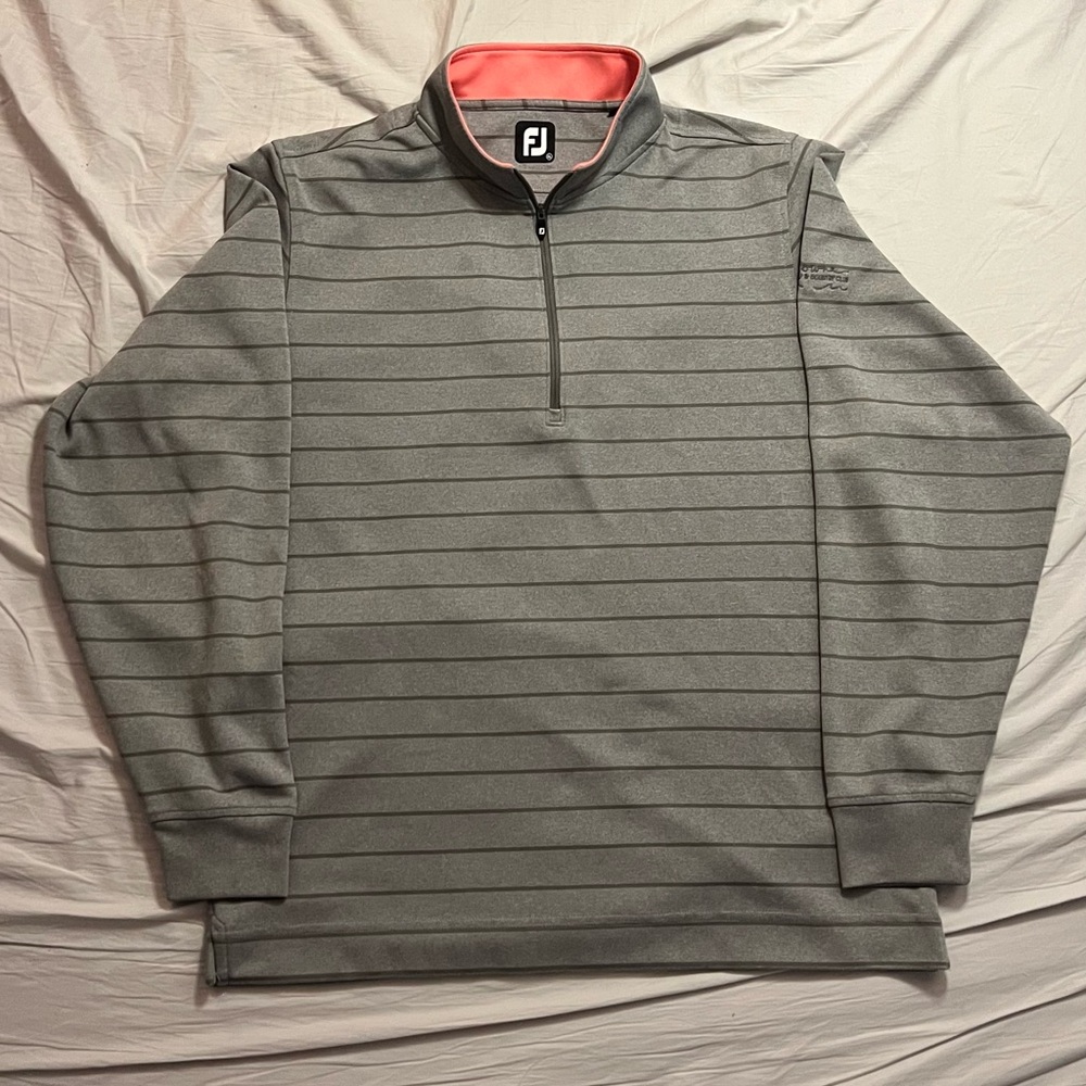 FootJoy Coral and Grey Striped Pullover